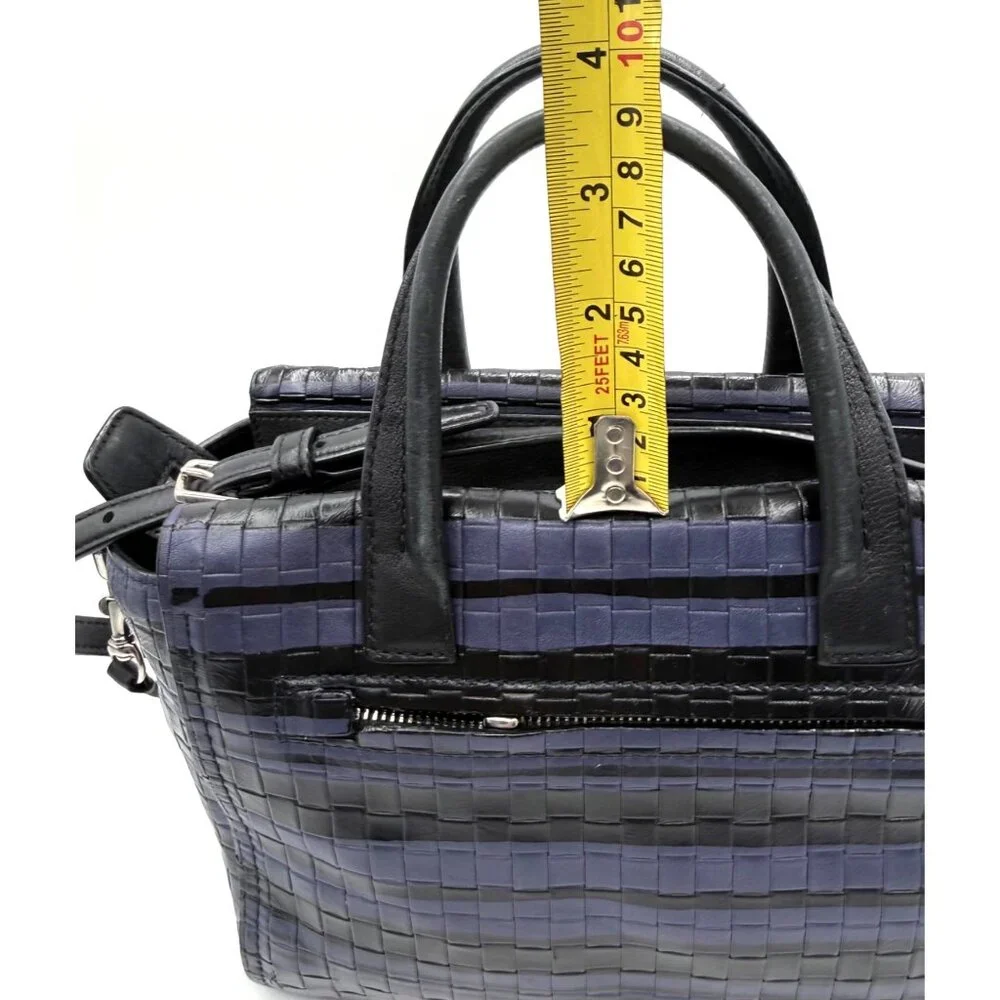 Coach Style 31001 Bleeker Blue Black Woven Leather Satchel Crossbody‎ Small Bag